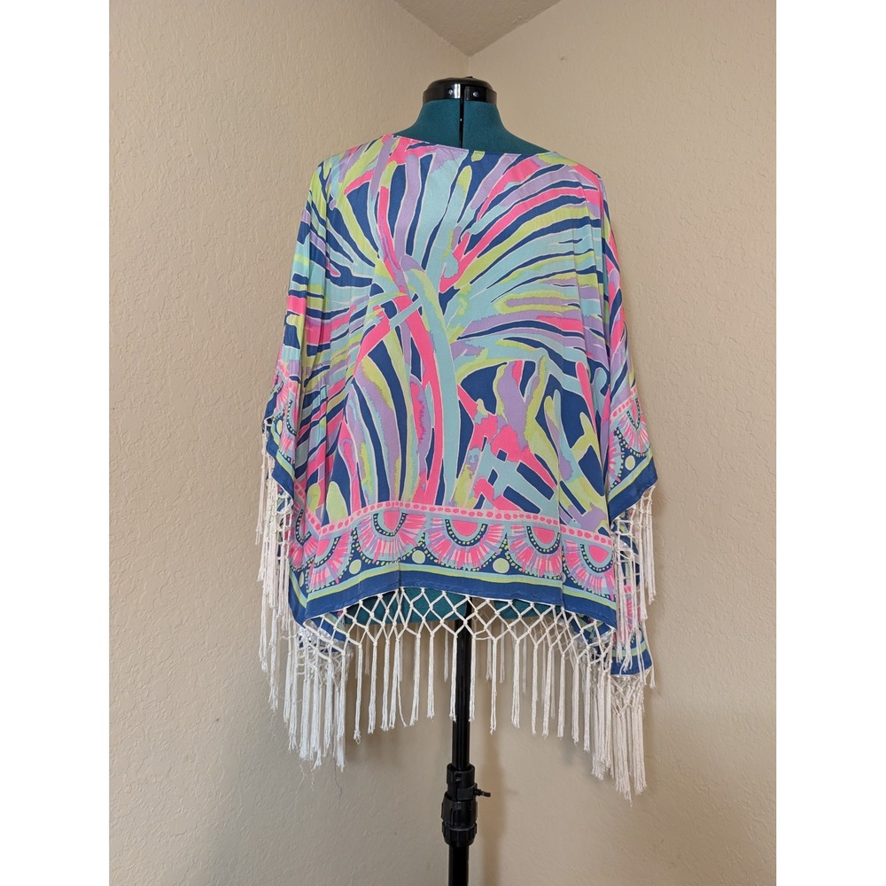 Lilly Pulitzer‎ Moya 100% Silk Fringe Blouse Swim Cover Up Caftan Size Small Med
